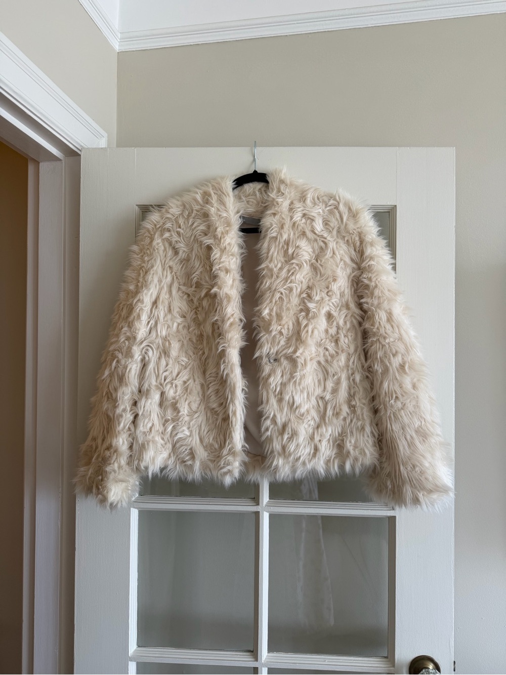 Vince Cream Shaggy Faux Fur Coat